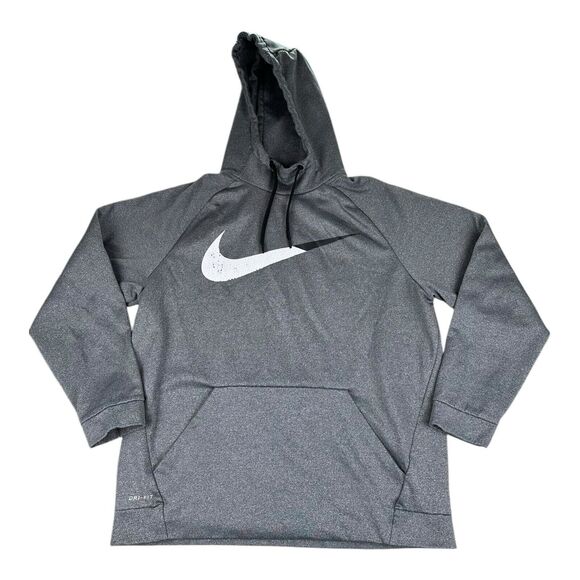 Nike Sweater Mens Large Gray Dri-Fit Hoodie Sweatshirt Pullover Center Swoosh - Picture 1 of 7